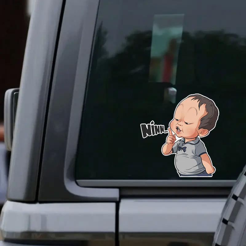 2Pcs Waterproof Funny Car Decal 10X10Cm Cartoon Baby Ninn Vinyl Sticker For Auto Laptop Helmet Bumper Decoration