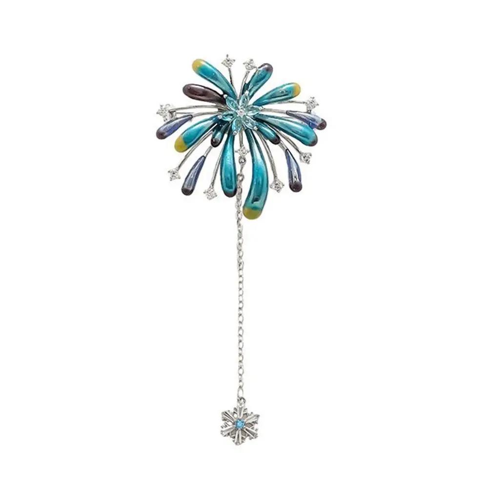 Sweet Retro Sparkling Flower Tassel Brooches Beautiful Rhinestone Lapel Pins  Wedding Party синий
