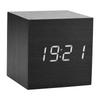 Wooden Digital Alarm Clock with Temperature LED Display and Voice Control for Home and Office (Black Wood + White Light)