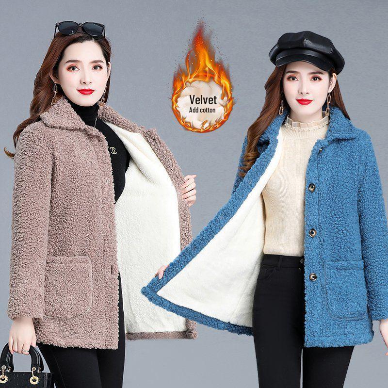

Women s Plus Size Fleece Short Coat with Velvet & Lamb Wool for Autumn & Winter – Fashionable & Warm for Middle-aged & Elderly 2XL (for 110-125 jin)