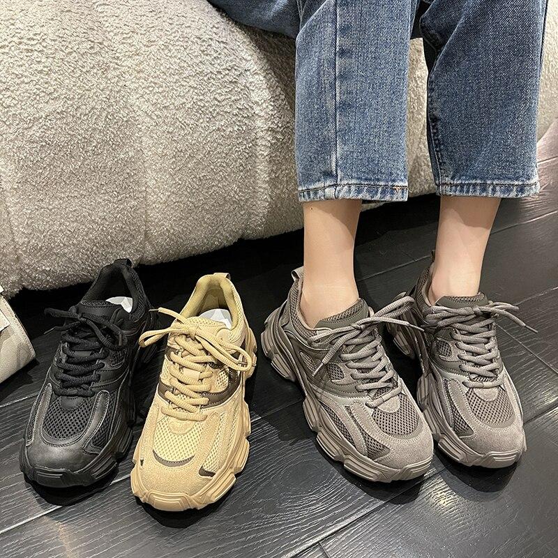 

Обувь для папы, женская осенняя корейская мода, спортивная повседневная обувь с круглым носком и толстой подошвой, женские кроссовки на платформе Traf