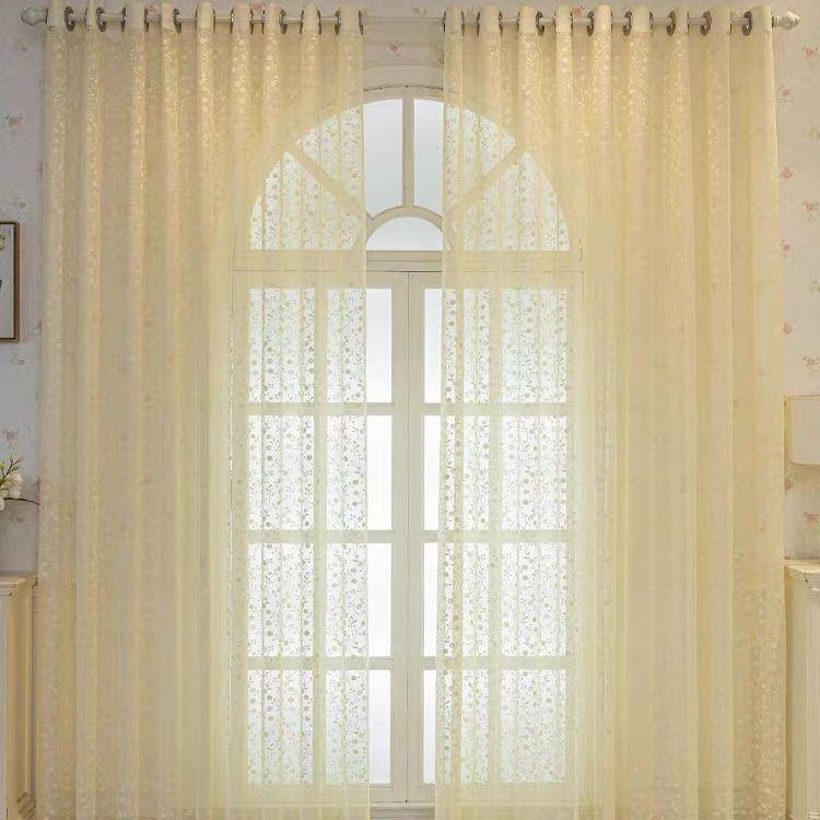 Light Luxury Gauze Curtain Living Room Balcony Curtain Bedroom Window Screen Blackout Pastoral Embroidery Bay Window White Yarn