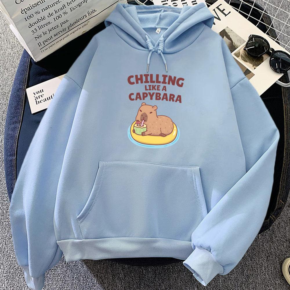 Chilling Like A Capybara Hoodies Long Sleeve Cartoon Kawaii Sweatshirt for Girls/Boys Casual Winter Warm Jacket Women Sudaderas Tops