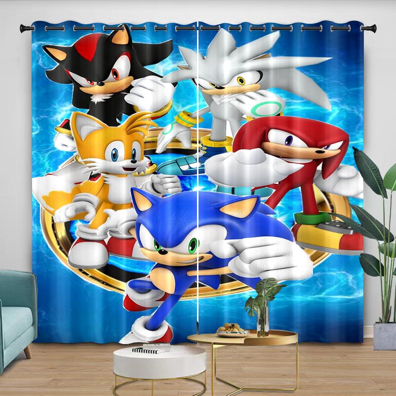 Curtains Cute Cartoon Sonic Anime Theme, Care 2 Pieces Thread the Rod through Protect from Light Soft and Comfortable Beautiful