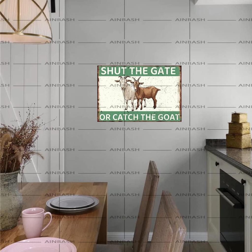 Goat Decor Shut The Gate Or Catch The Goat Metal Tin Sign Goat Sign Vintage Printing Wall Decor Plaque Painting Poster Bar Decor For Garden Farm