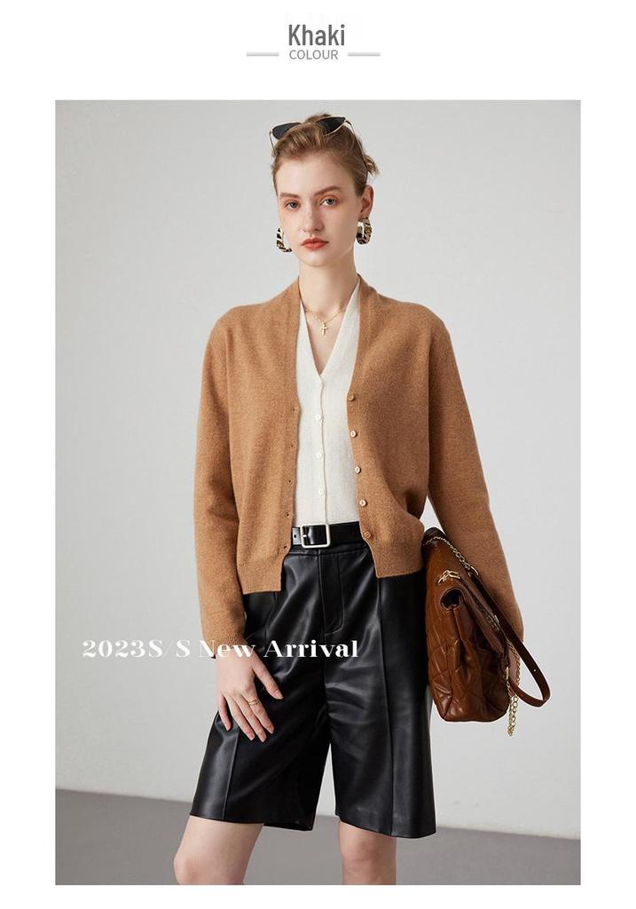 Women's Soft Cashmere V-neck Button-up Cardigan - 2023 Autumn/Winter Collection