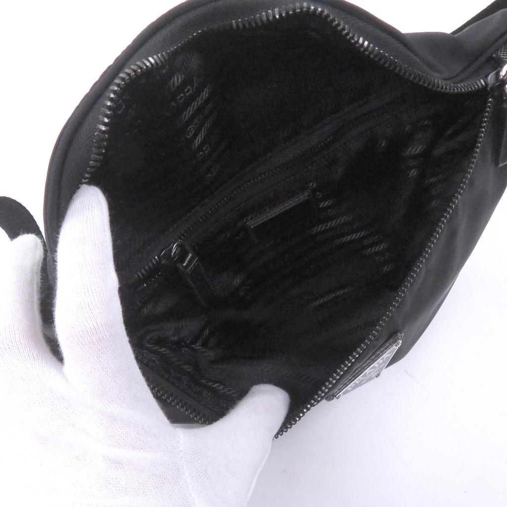 Great PRADA Sling bag Triangle logo Re-Nylon black Safiano leather mens 2VL033 Used
