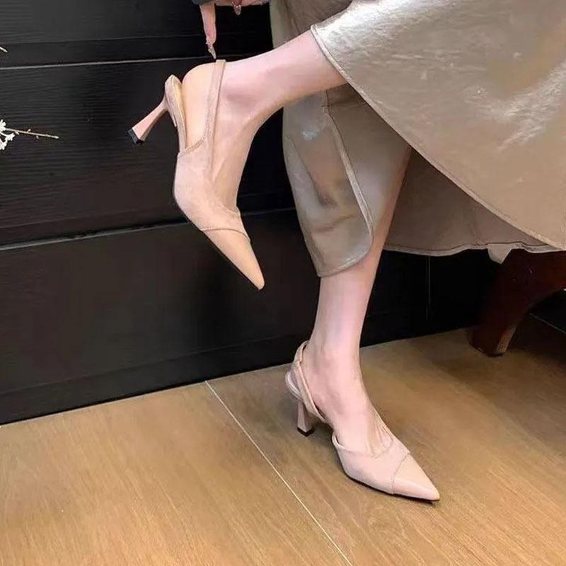 High heels pink bag head sandals fairy shoes spring and summer splicing with skirt pointed shoes single shoes