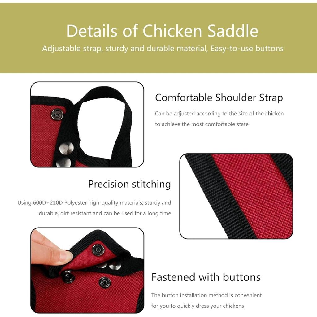Hen Saddle Sweater Clothes, 3 Pieces Premium Chicken Saddles with Stretchy Strap, Birds Protector for Back and Sides, Poultry Accessories for Hens
