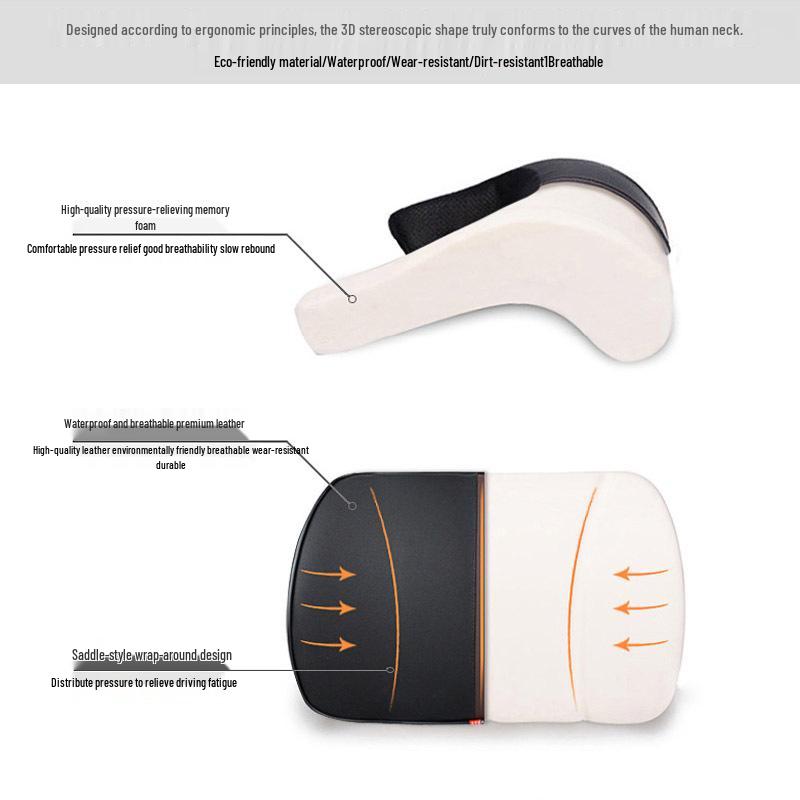 Car Headrest & Lumbar Support Memory Foam Pillow Set