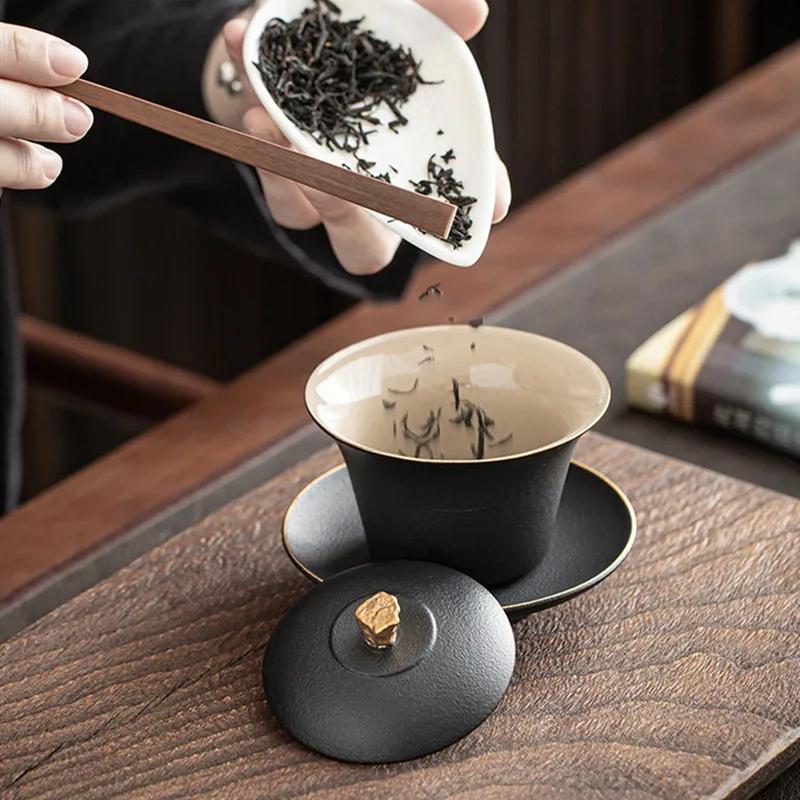 140ml Chinese Ceramic Tea Tureen Teacup Handmade Pottery Gaiwan Portable Tea Bowl Beauty Tea Infuser Travel Portable Teaware