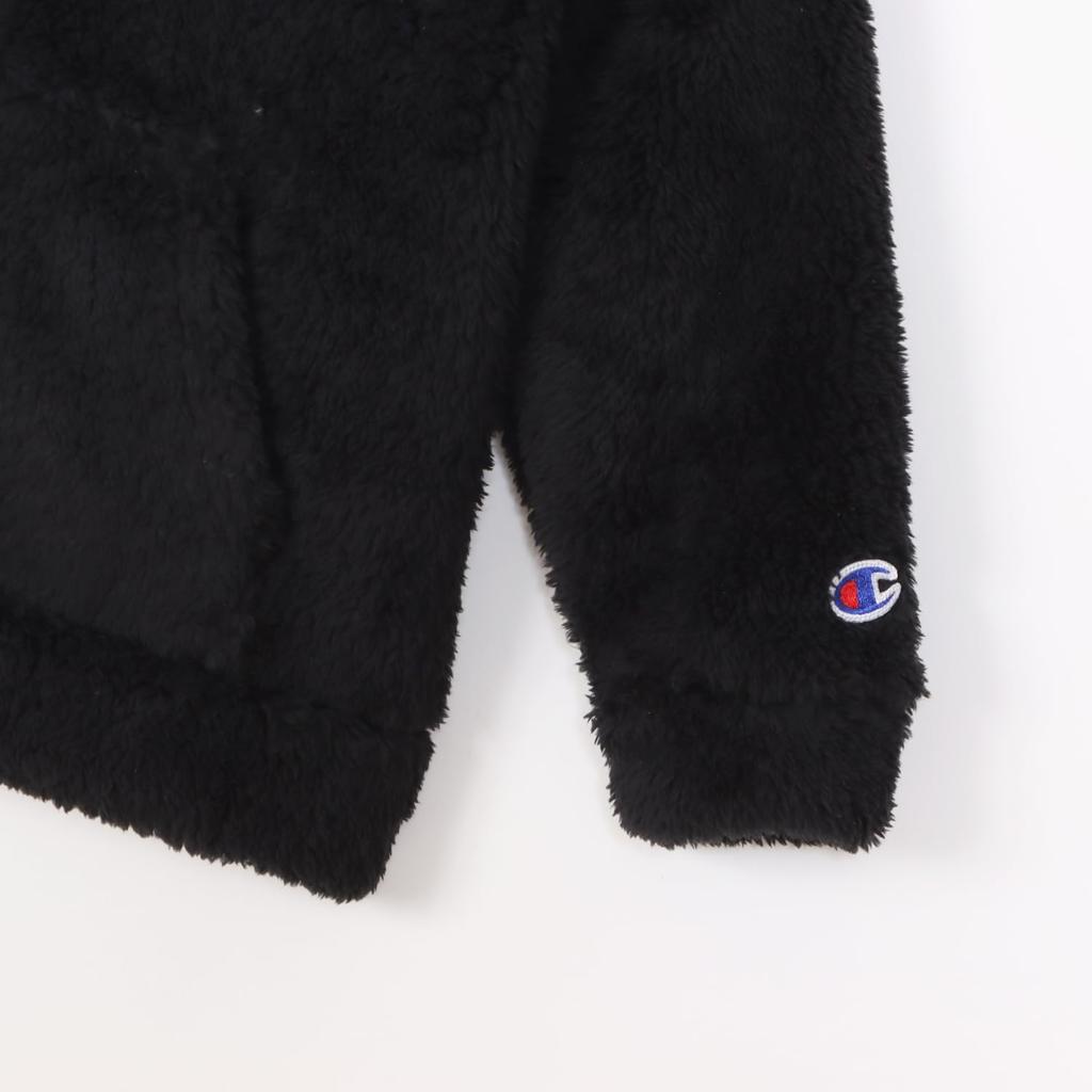 Champion Long Sleeve Script Logo Zip Hooded Size 140 Kids' Jacket, Basic, Black, (CK-Y601)