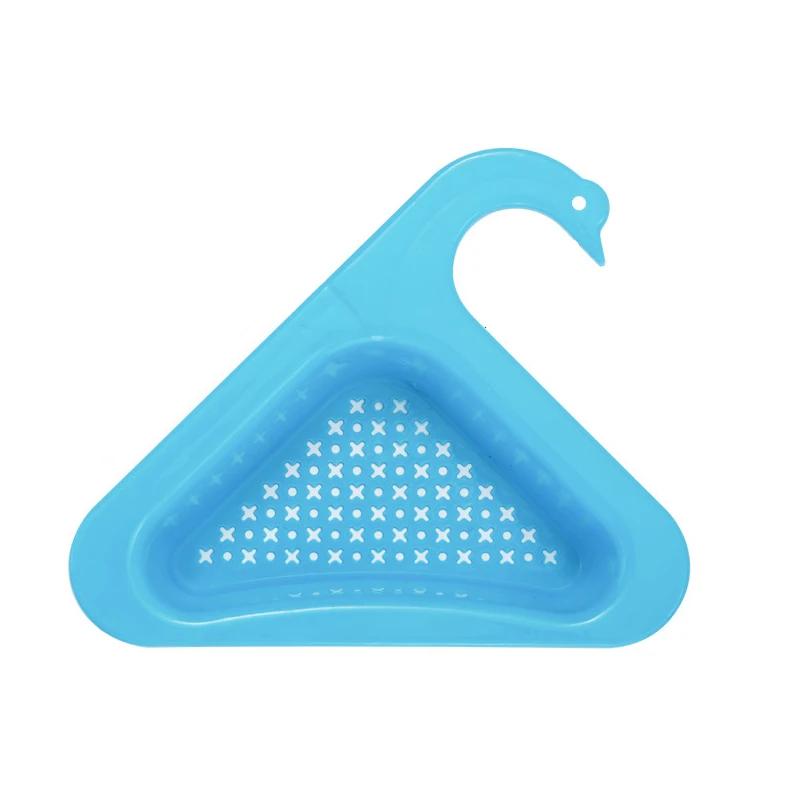

1pc Swan Drain Basket Kitchen Vegetable Cleaning Multi Functional Pool Triangle Plastic Filter Rack Sink Drain Basket Strainer синій