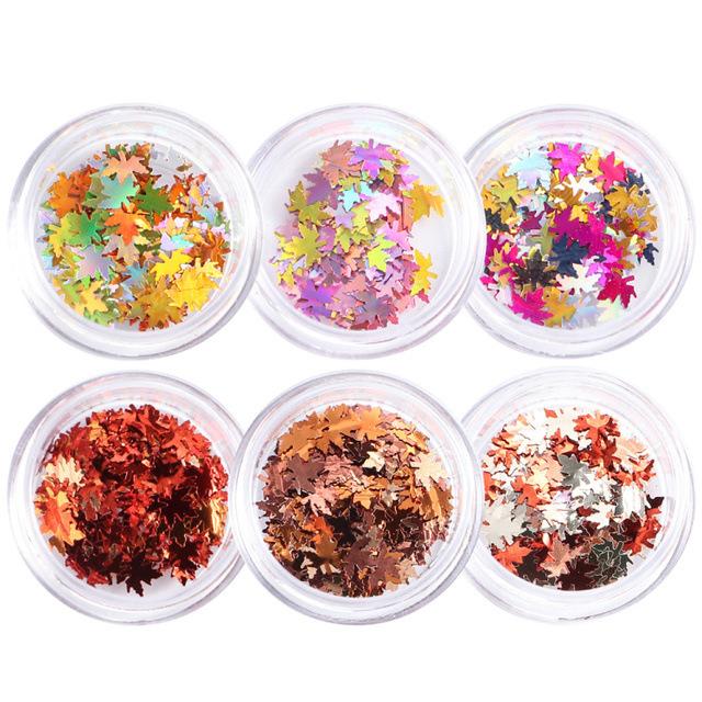 Nail Art Accessories 6 Bottles Maple Leaf Autumn Mixed Color Sequin Nail Art Accessories