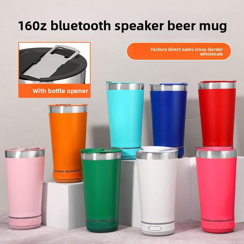16oz Bluetooth Waterproof Speaker Mug With Vacuum Insulation For Home Office And Parties