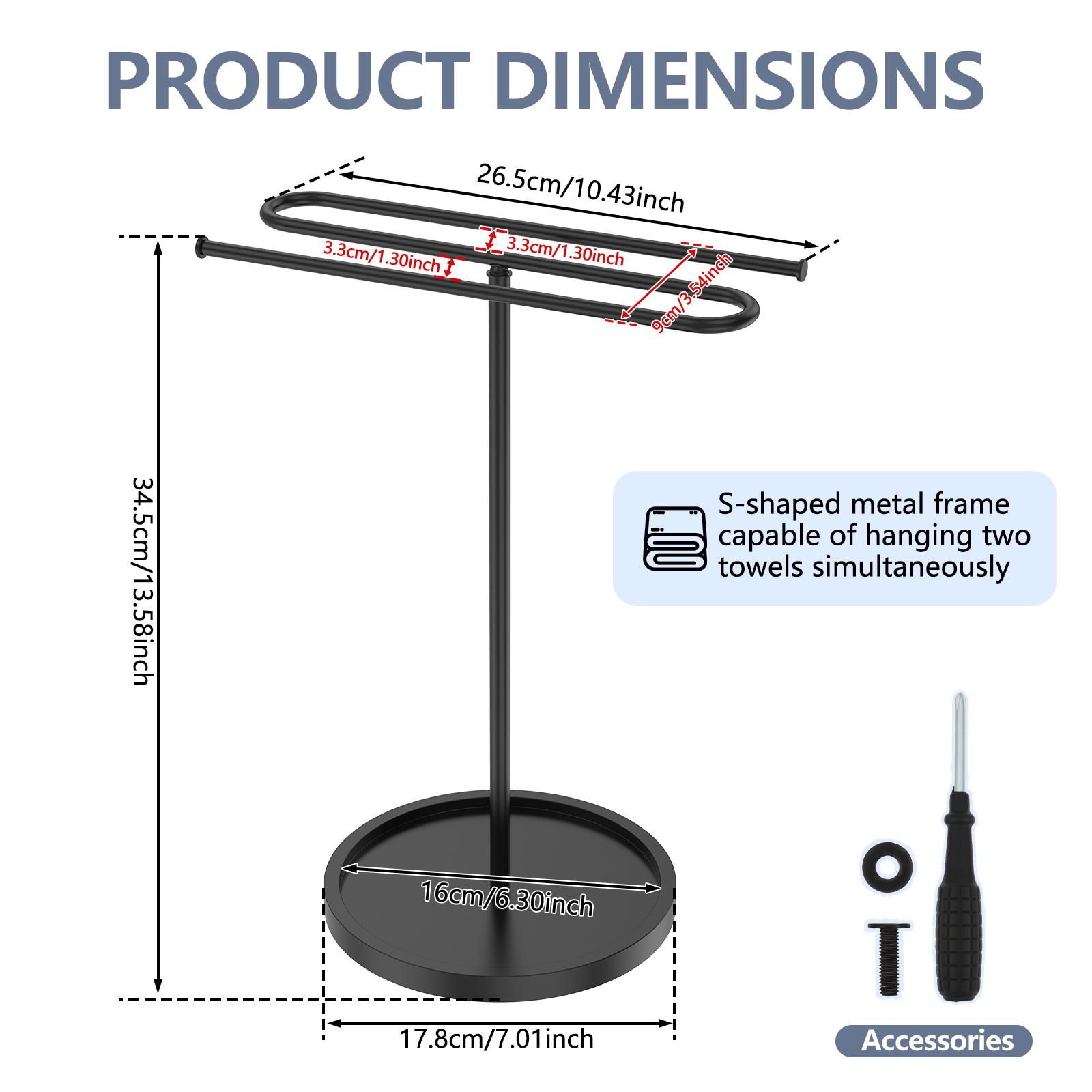

Hand Towel Holder Stand Metal S Shaped Standing Towel Rack with 7inch Stable Base Countertop Storage Rack for Bathroom Kitchen