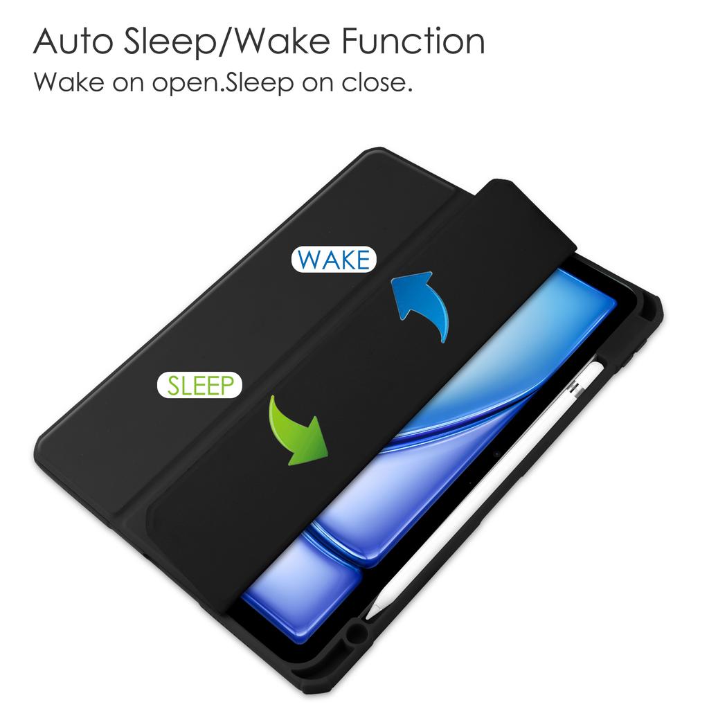 For iPad Air 11 (2025)/(2024) Clear Case PU Leather Auto Wake Sleep Protective Cover with Pen Slot