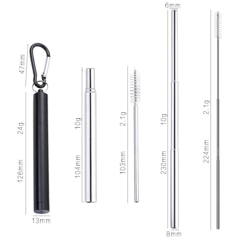Hot Sale Reusable Metal Retractable Drink Straw Portable Collapsible Telescopic Stainless Steel Straws