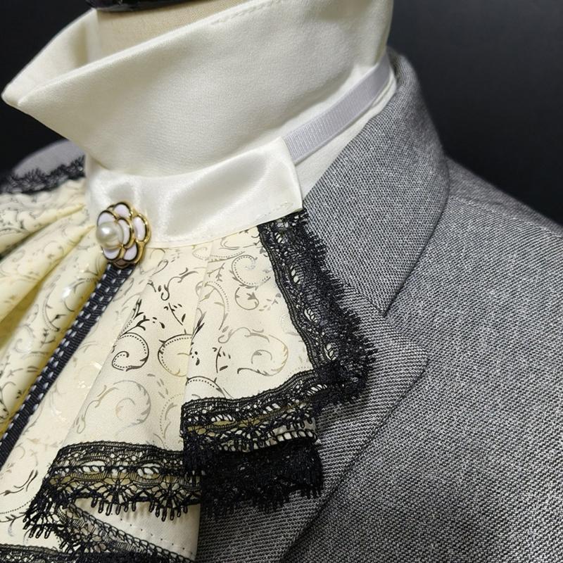 Colletto Vittoriano Staccabile con Bordi in Pizzo e Decorazione a Nastro Finto Collo a Rullo Accessorio per Costume di Occasione Speciale