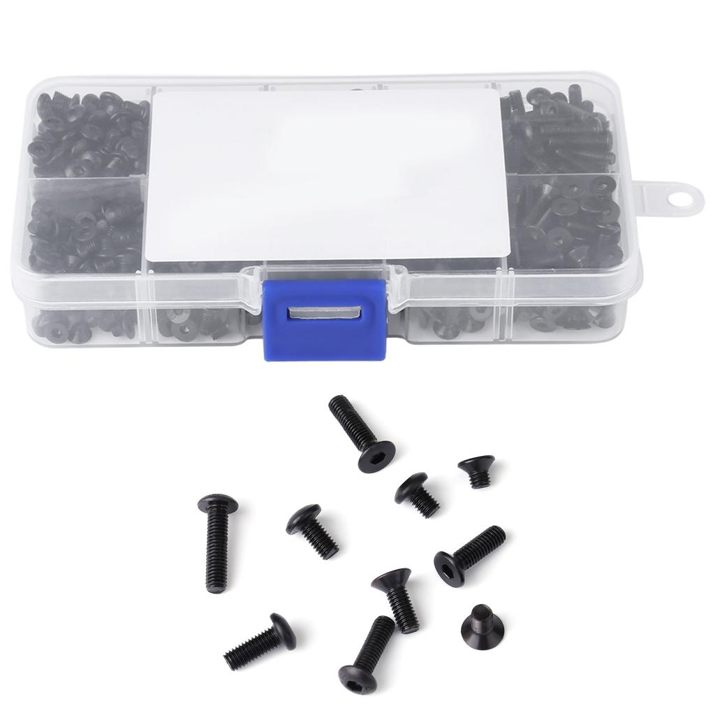 720pcs M3*4 6 8 10 12 Black Alloy Steel Flat Head Hex Socket Screws with Plastic Box