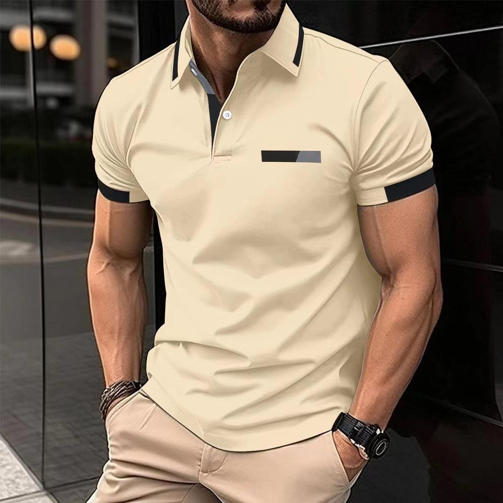Fashionable Men's Casual Polo Shirt with Faux Chest Pocket, Turn-Down Collar and Button-Front Business T-Shirt Top