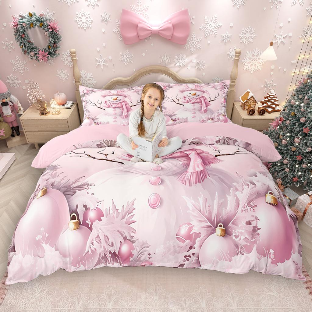 Homewish Kids Merry Christmas Duvet Cover Set 2pcs/3pcs, Gingerbread Xmas Tree Bedding Set, Cute Snowman Snowflake Quilt Cover