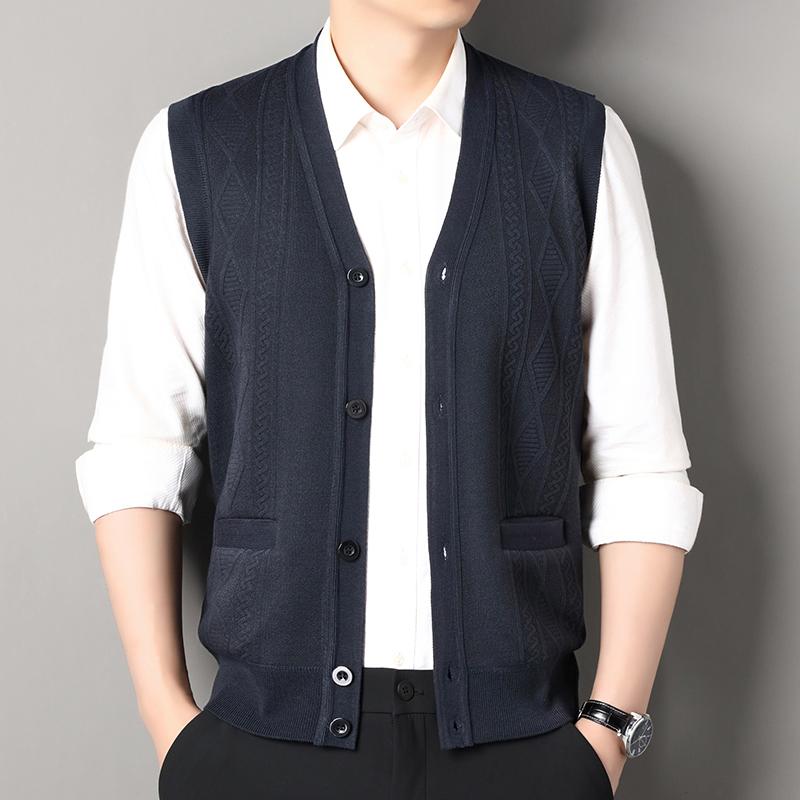 Autumn Winter Men's Vest Casual Sweater Vests Button Up Cardigan Men's V-neck Knitted Cardigans