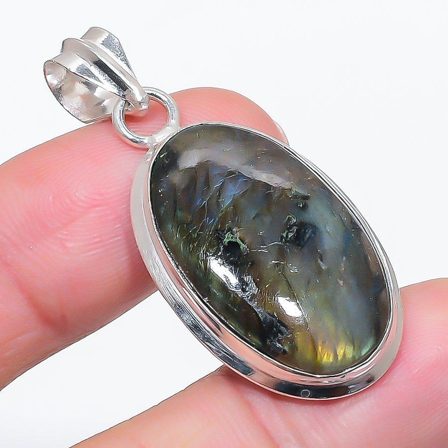 Natural Labradorite Gemstone 925 Sterling Silver Jewelry Pendant 1.77" i3j58