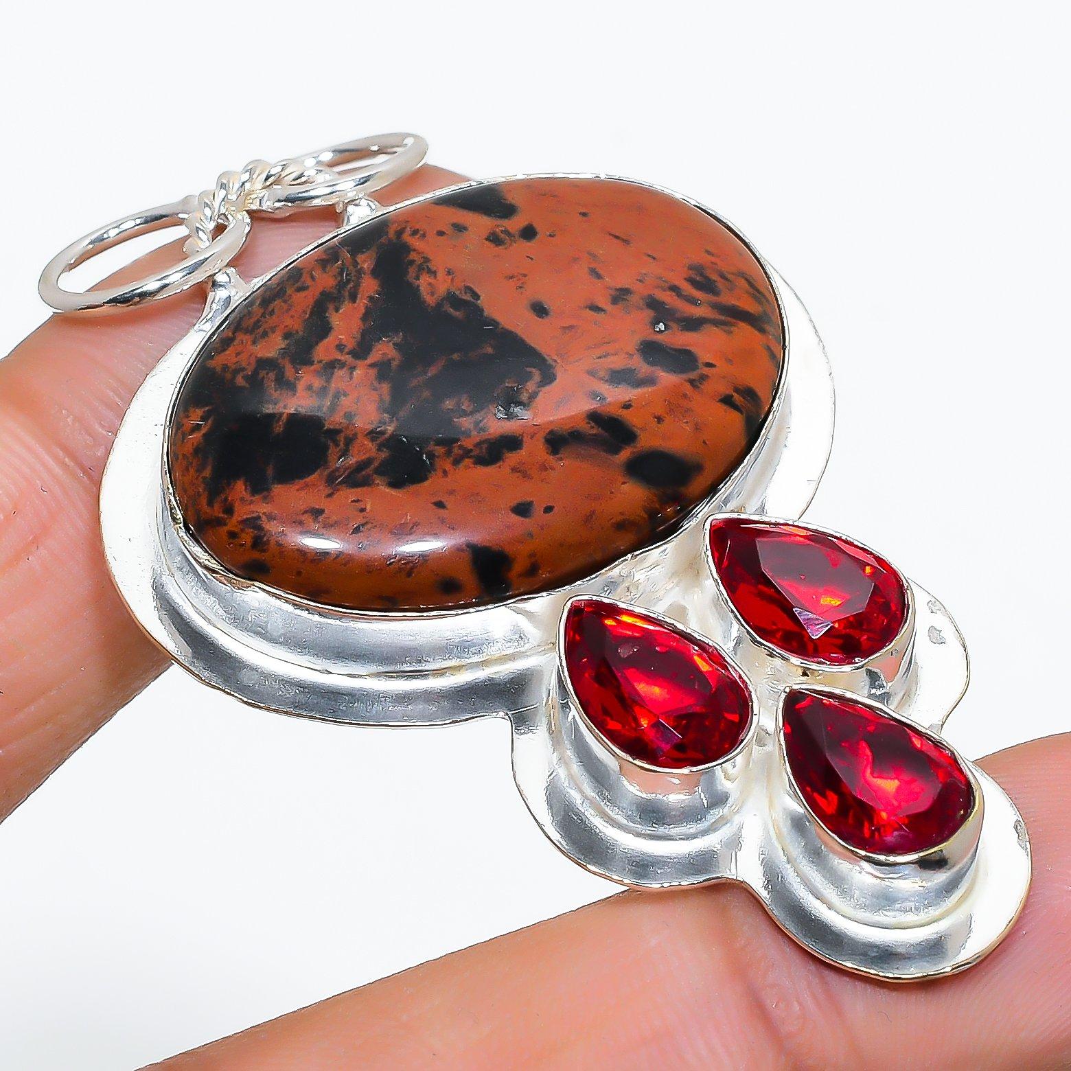 

Mahogany Obsidian, Garnet Gemstone Handmade Ethnic Jewelry Pendant 2.44 VR-3848