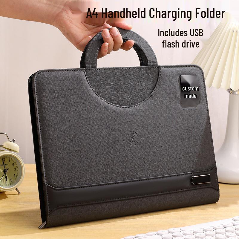 Multifunkční obchodní kabelka A4 s powerbankou, USB flash diskem a úložnou složkou.