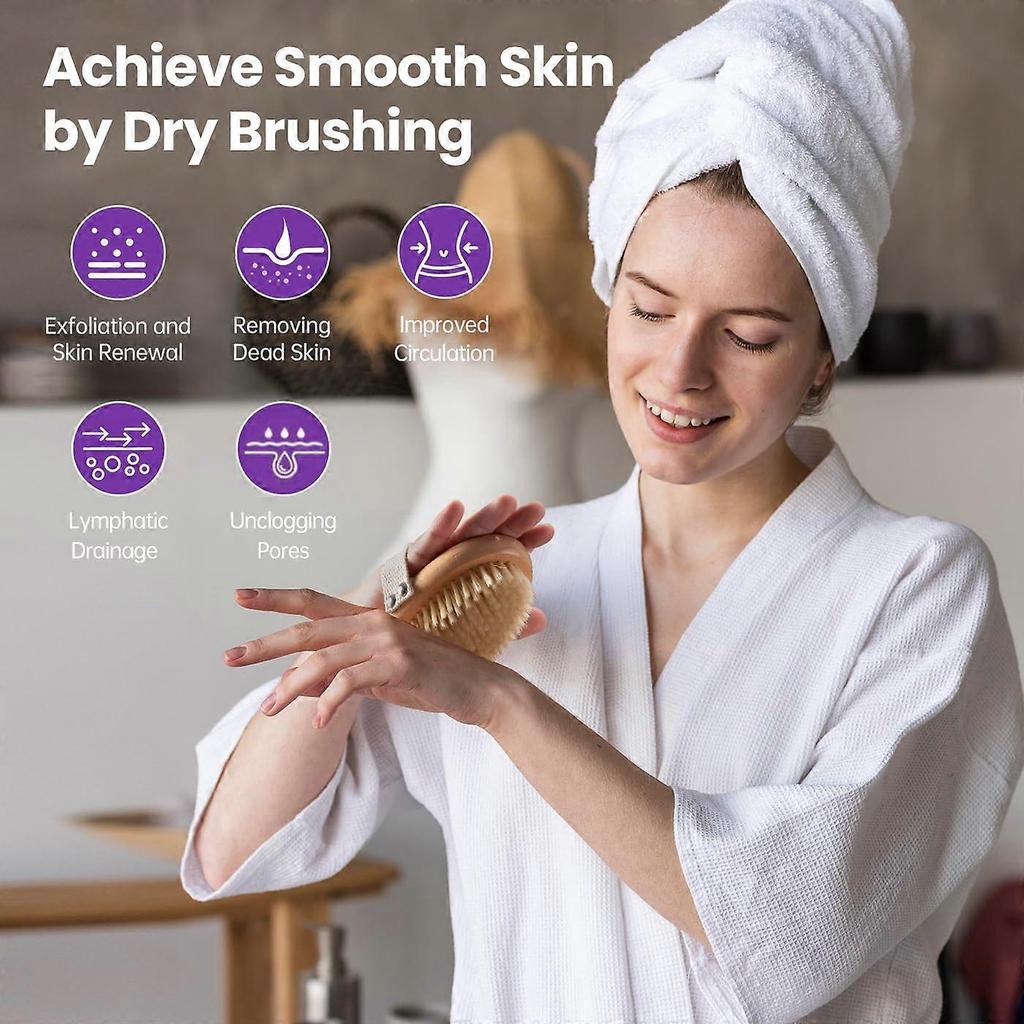 Dry Brushing Body Brush with Natural Bristles for Lymphatic Drainage, Cellulite Reduction, Skin Exfoliation & Detox