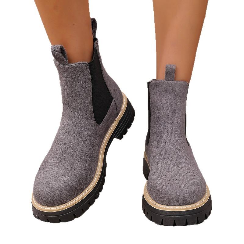 Women's Round Toe Chelsea Boots, Suede Mid Top Martin Boots, Fashion Casual Versatile Ankle Boots for Women