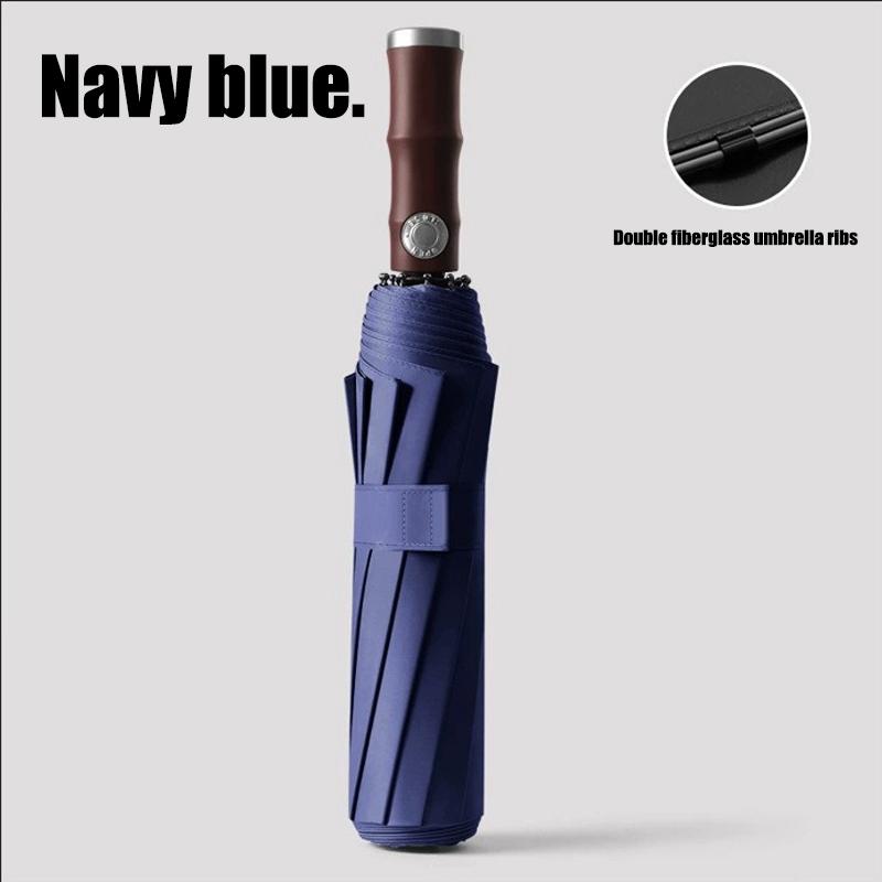 20 Rippen Nachahmung Bambusgriff Doppelgestell Automatischer Faltregenschirm für Geschäft Regen- und Sonnenschutz für Männer Frauen