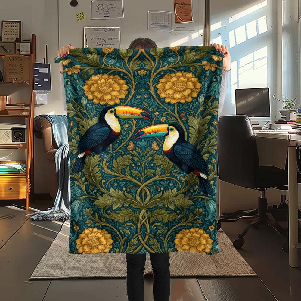 

1PC Vintage Bird Print Print FlAannel Blanket, High quality Comfortable for All Seasons, Home Decor, Warmth and Comfort 80cm x 120cm