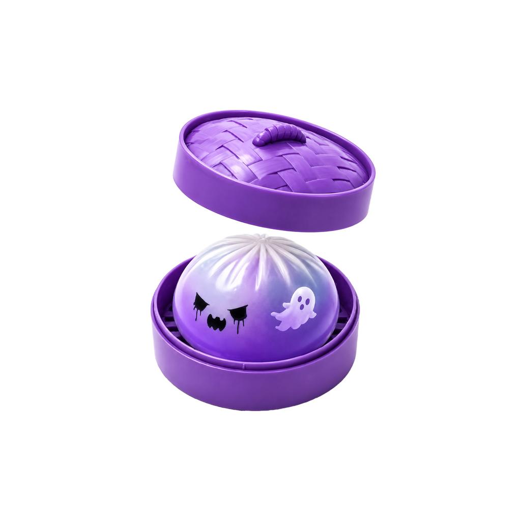 Halloween Lila Gedämpfte Brötchen Squishy Spielzeug Langsam Aufgehend Weichgummi Kneten Fidget Spielzeug mit Mini-Dampfgarer Stressabbau Schreibtischdekoration Partygeschenk