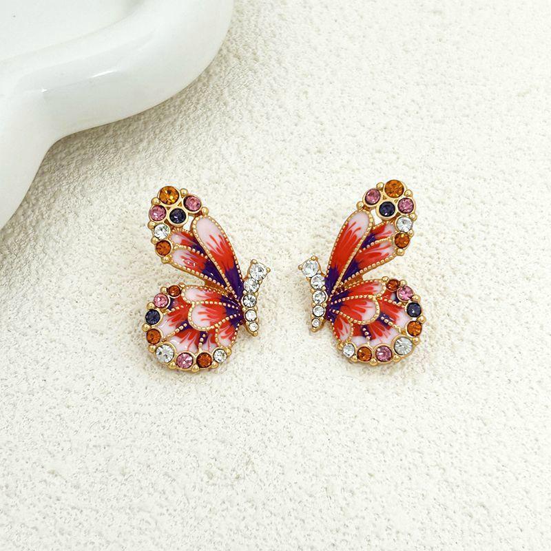 Summer Sweet Butterfly Asymmetrical Shape Handmade Drip Glaze Stud Earrings золотой
