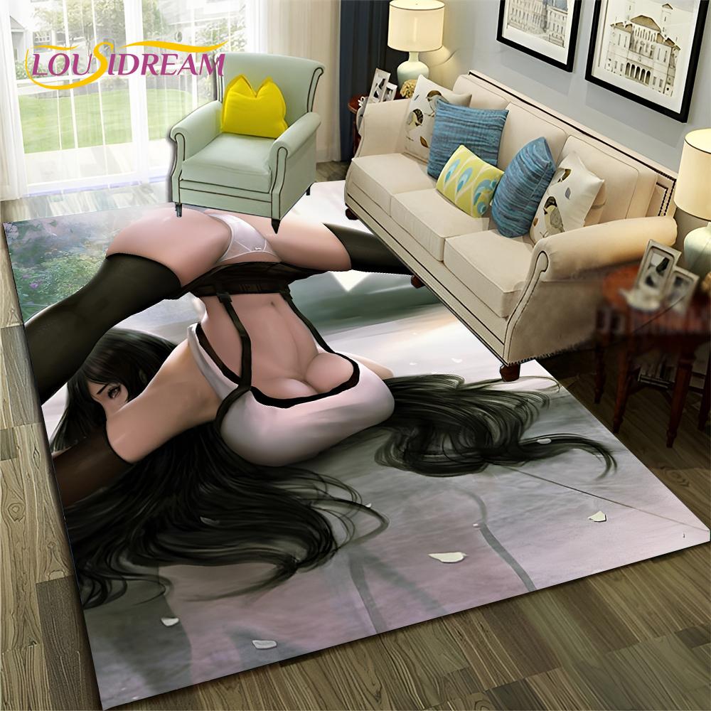 Game Cartoon Sexy Lace Girl Tifa Aerith Carpet Rug for Home Living Room Bedroom Sofa Doormat Decor,Area Rug Non-slip Floor Mat