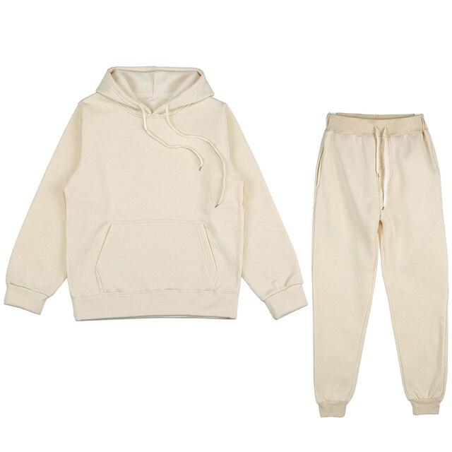 Erkek Kadın Düz Renk Kapşonlu Set Uzun Kollu Kapşonlu Kazak ve Pantolon Koşu Seti Rahat Kış Sıcak Hoodies Eşofman Spor