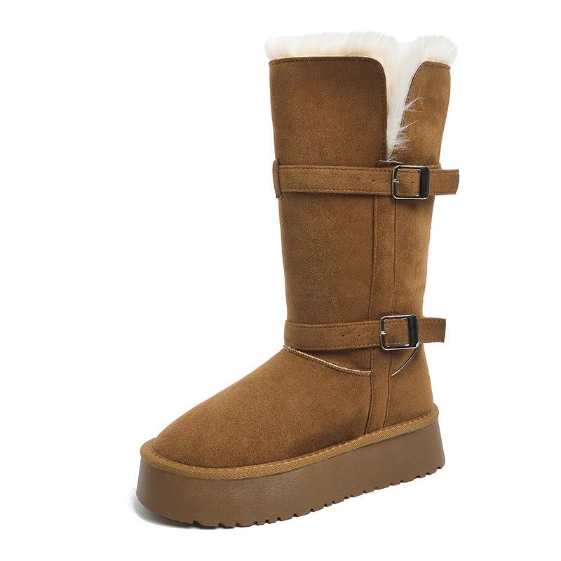 Medium tube thick-soled snow boots women's winter new velvet thickened fur integrated large cotton shoes warm cotton boots