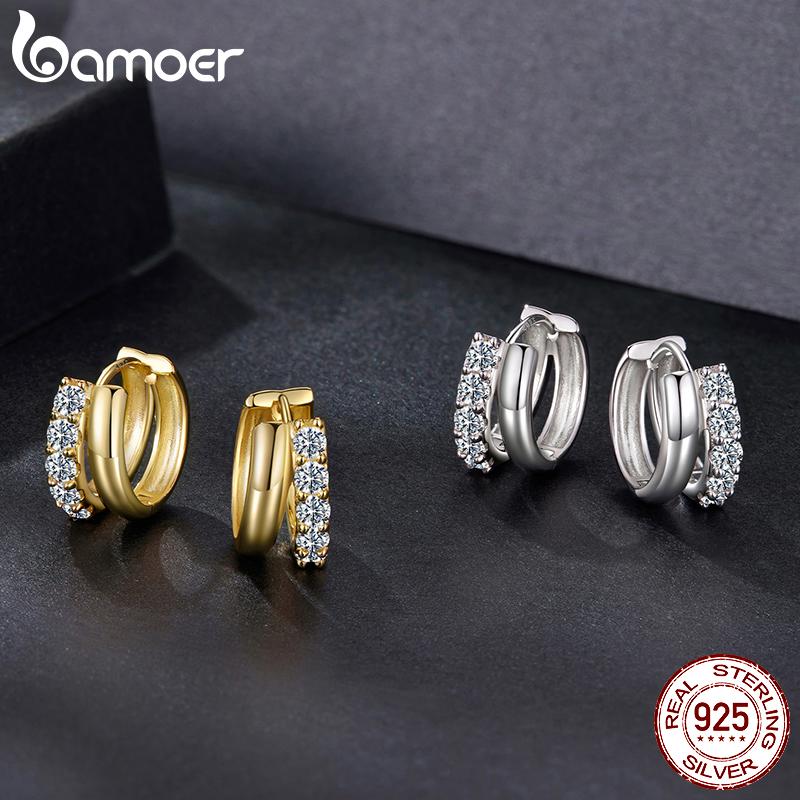 BAMOER 0.3CT Double-layer Moissanite Huggies Earring, 925 Silver Sparking Hoop Earring for Women Hypoallergenic Jewelry