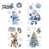 Double Sided Window Decorations 4Pcs Christmas Static Clings, Blue Santa Snowman Reindeer Penguin Party Ornaments Stickers, Reusable Xmas Holiday
