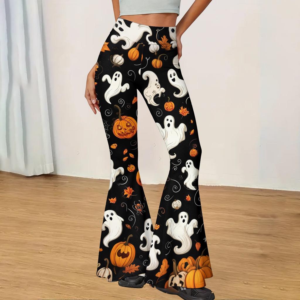 Women's Halloween Print Flared Yoga Pants Casual Stretch Waistband Comfortable Fit Soft Fabric Workout Leggings