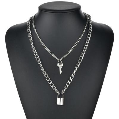 Creative Geometric Element Necklace, Retro Key Lock Pendant Necklace Women