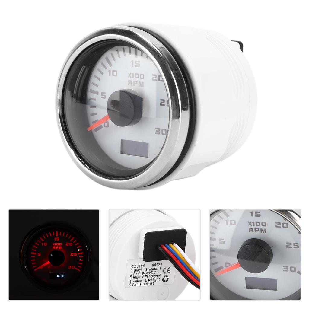 52mm Wijzer Toerenteller Meter Rode Achtergrond Universeel voor Motorfiets Vrachtwagen Boot Benzine Motor 9‑30V
