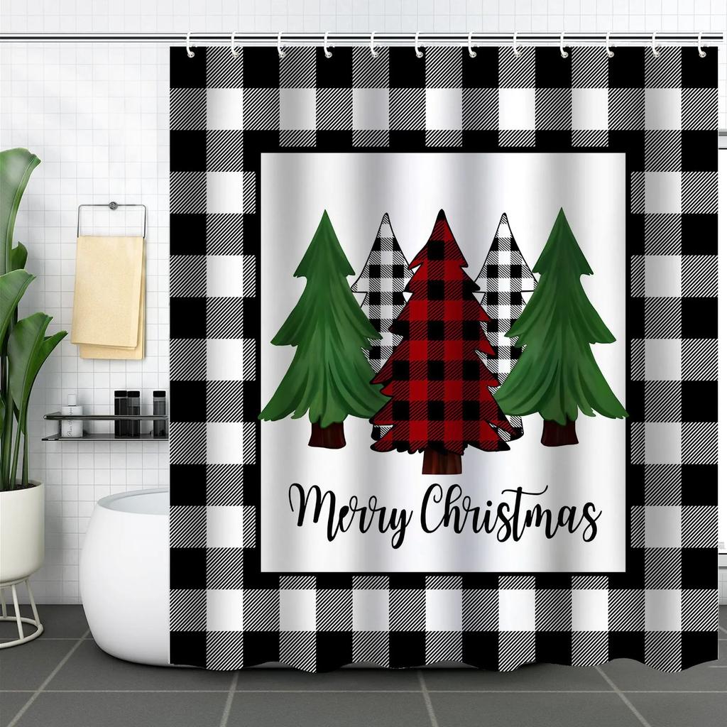 Merry Christmas /Santa Claus/Shower Curtains Holiday Farmhouse Home Fabric Bath Curtain Bathroom Decor/cow Print Blanket