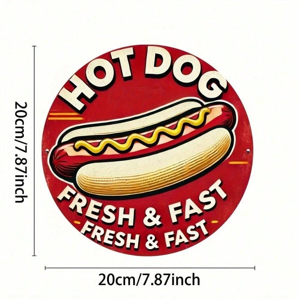 1pc Vintage Hot Dog Round Metal Sign 8x8 Inch Retro Tin Wall Art For Bar Cafe Garage Farmhouse Decor