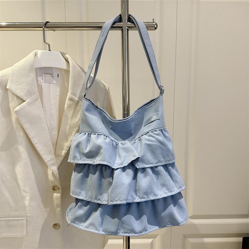 Summer Mori Lotus Leaf Edge Shoulder Canvas Bag Literature and Art Student Class Bag Gentle Girl Canvas Bag