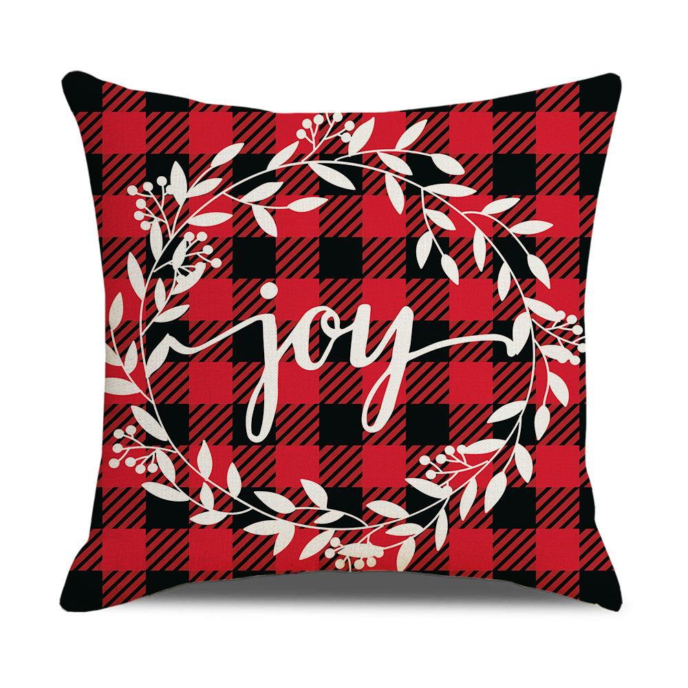 Red Plaid Christmas Linen Pillow Cover New Home Sofa Cushion Cover Cushion Cover
