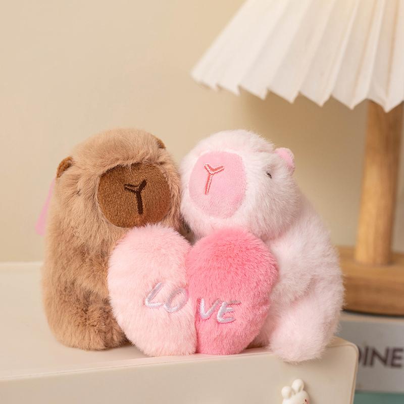 Kawaii Cartoon Stuffed Capybara Plush Toys Animal Couple Capybara Hold Heart Toys Romantic Doll Pendant Perfect Gift For Lover