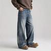 Washed Old American Retro Wide-leg Scimitar Jeans Men's Spring Trendy High Street Loose Straight Jeans Men